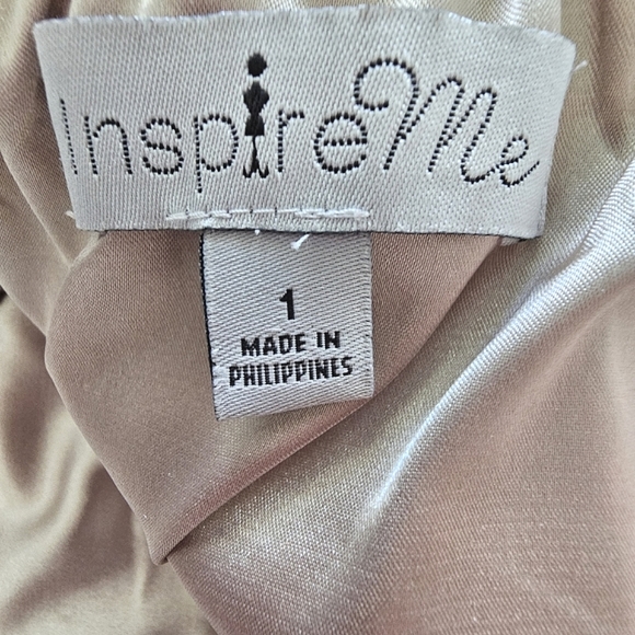 Inspire Me Strapless Taupe/Gold Tapestry Bow/Tiered Mesh Ruffle Party Dr… - Picture 4 of 17